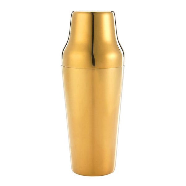 A Barfly gold-plated Parisienne cocktail shaker with a lid.