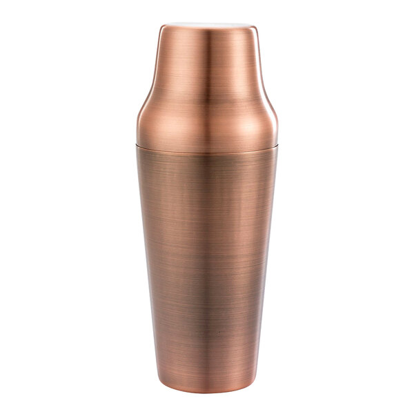 A Barfly antique copper cocktail shaker with a lid.