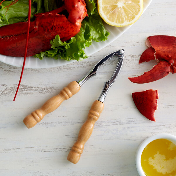 6" STAINLESS STEEL LOBSTER CRACKER WITH WOODEN HANDLE 