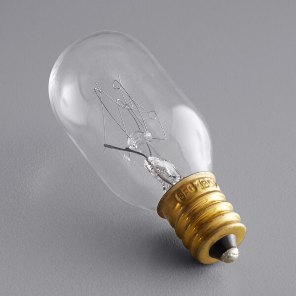 A Satco clear incandescent light bulb with a wire.