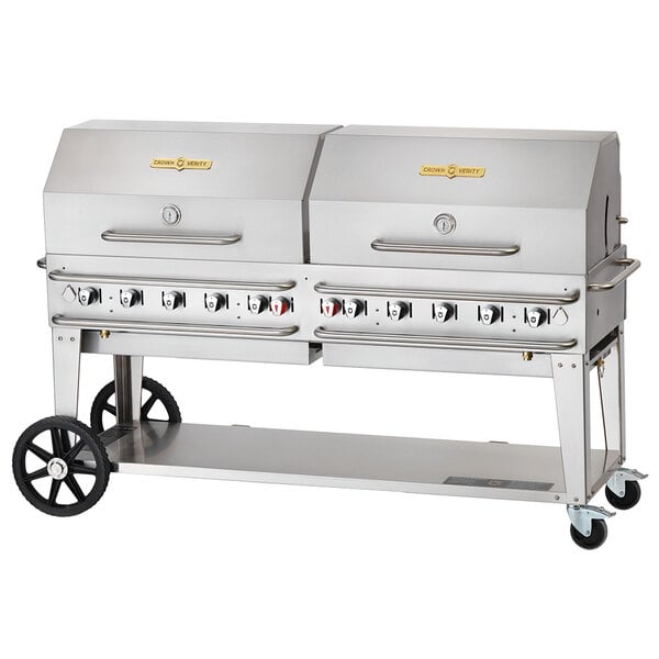 Crown Verity CV-RCB-72RDP-SI-BULK 72" Pro Series Outdoor Rental Grill with Single Gas Connection, Bulk Tank Capacity, and Double Roll Dome Package