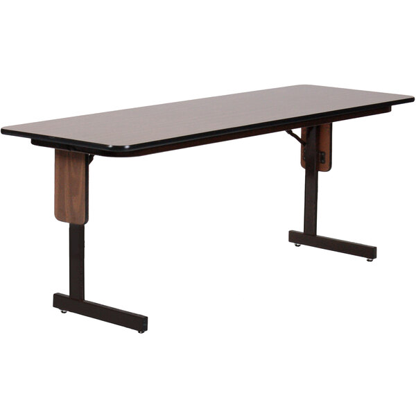 Correll 24″ x 72″ Walnut Finish Rectangular High Pressure Folding Seminar Table with Panel Leg