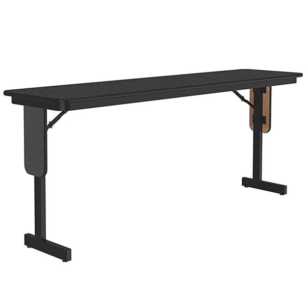 Correll 18″ x 72″ Black Granite Finish Rectangular High Pressure Folding Seminar Table with Panel Leg