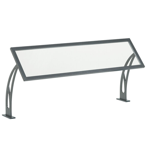 A Vollrath single-sided buffet breath guard with a metal frame over a white counter.