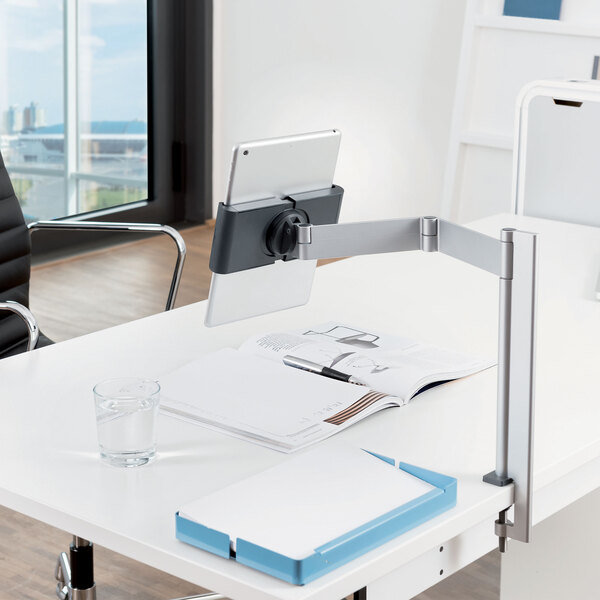 Durable 893123 Silver Metal Table Clamp Tablet Holder with Swinging Arm