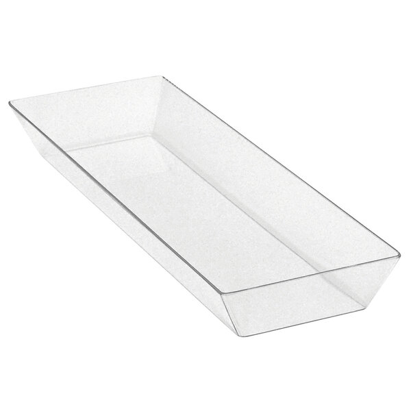 A Delfin clear rectangular plastic basket liner with long edges.