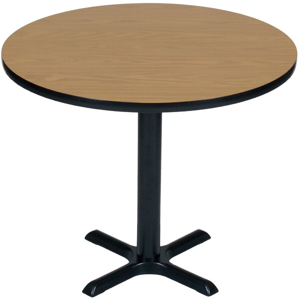 Correll 30″ Round Medium Oak Finish / Black Table Height High Pressure Cafe / Breakroom Table