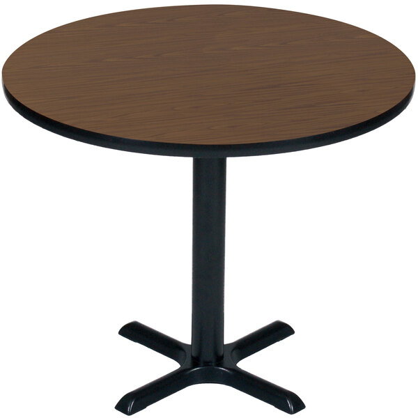 Correll 24″ Round Walnut Finish / Black Table Height High Pressure Cafe / Breakroom Table