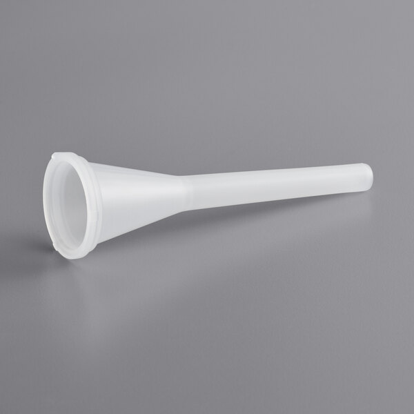 A white plastic sausage stuffer tube with a white tip.