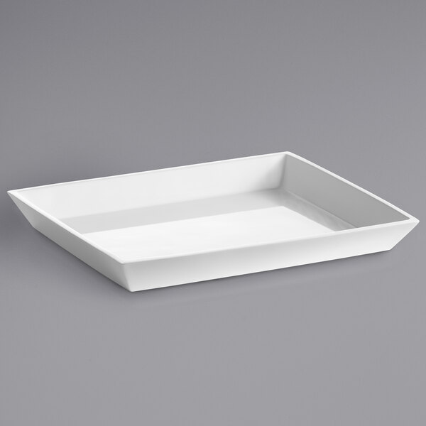 A white rectangular Focus Hospitality Spa melamine beverage tray.