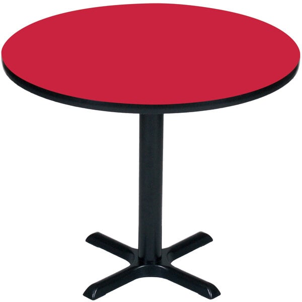 Correll 24″ Round Red Finish / Black Table Height High Pressure Cafe / Breakroom Table