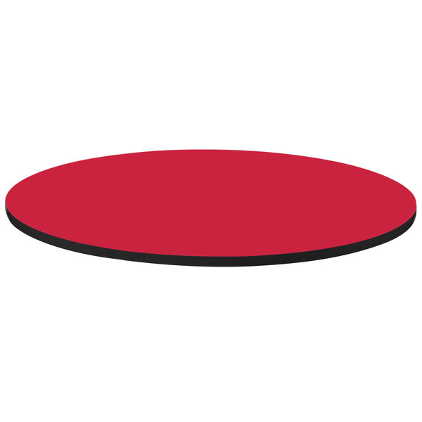 A red round Correll table top.