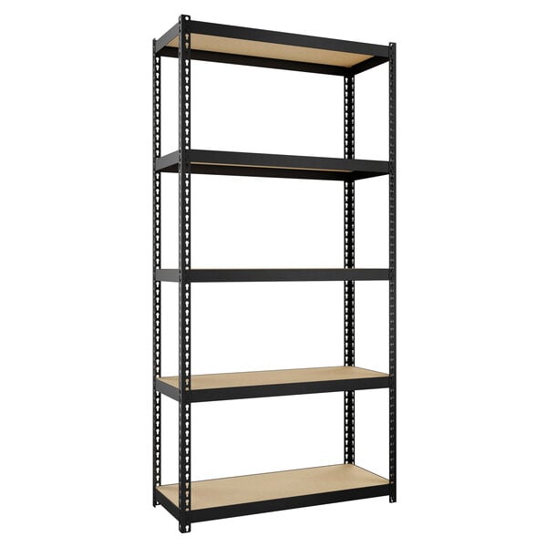 Hirsh Industries 22541 30" x 12" x 60" Black Five-Shelf Boltless Shelving Unit with Particleboard Decking