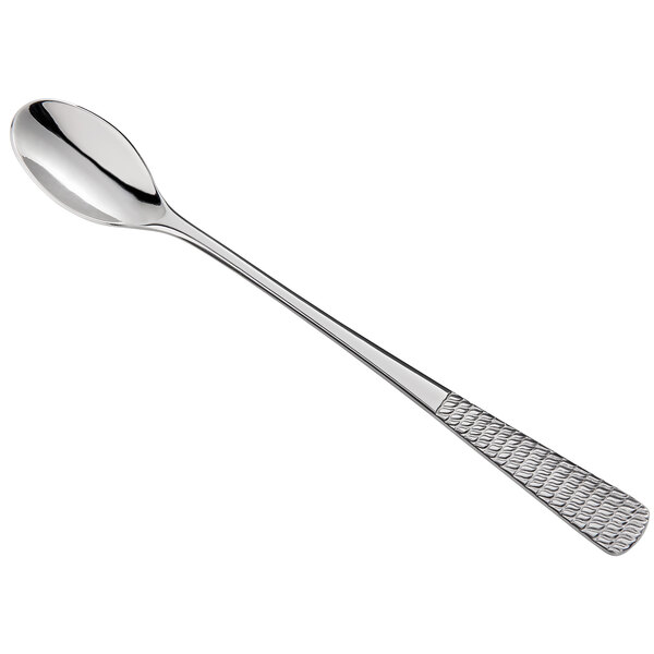 A stainless steel iced tea spoon with a handle.