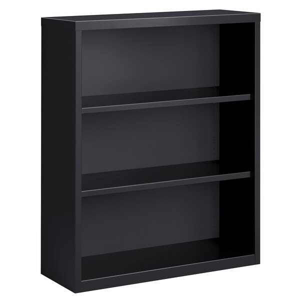A Hirsh charcoal steel 3-shelf bookcase.