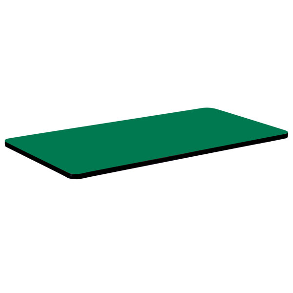 A green rectangular Correll table top with black edges.