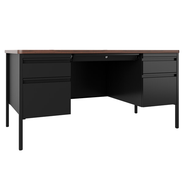 Hirsh Industries 22654 Black / Walnut Double Pedestal Teacher's Desk