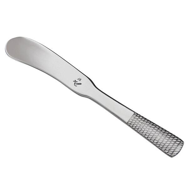 A Reserve by Libbey stainless steel butter knife with a textured handle.