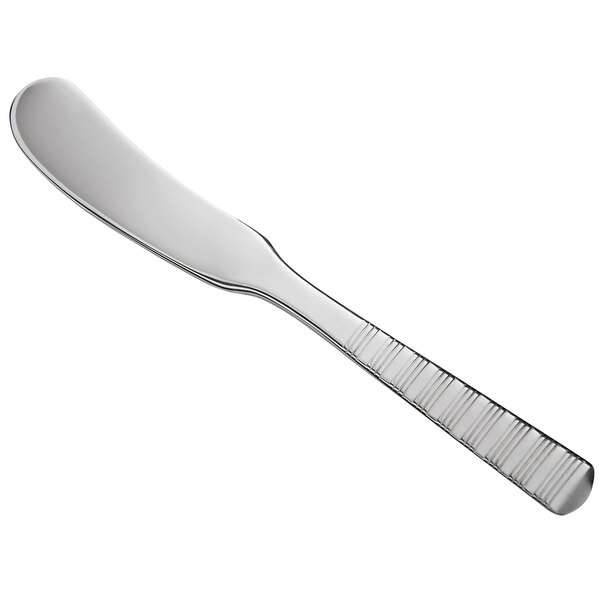 A Reserve by Libbey stainless steel butter spreader with a handle.