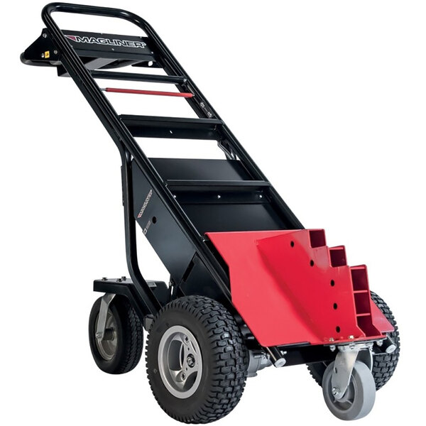 A black and red Magliner motorized hand truck.