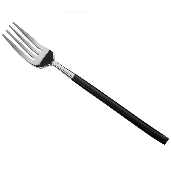 A Reserve by Libbey stainless steel dinner fork with a black handle.