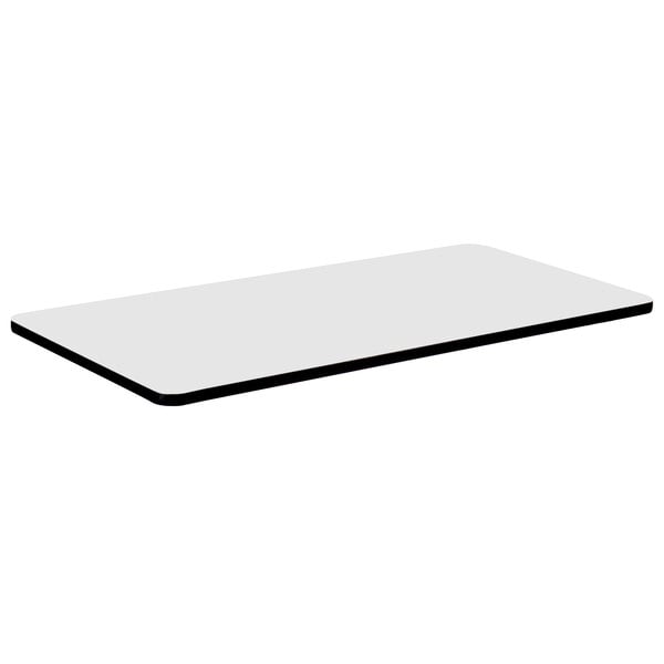A white rectangular Correll high pressure table top with black edges.