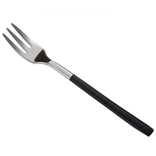 A Reserve by Libbey stainless steel cocktail fork with a black and silver handle.