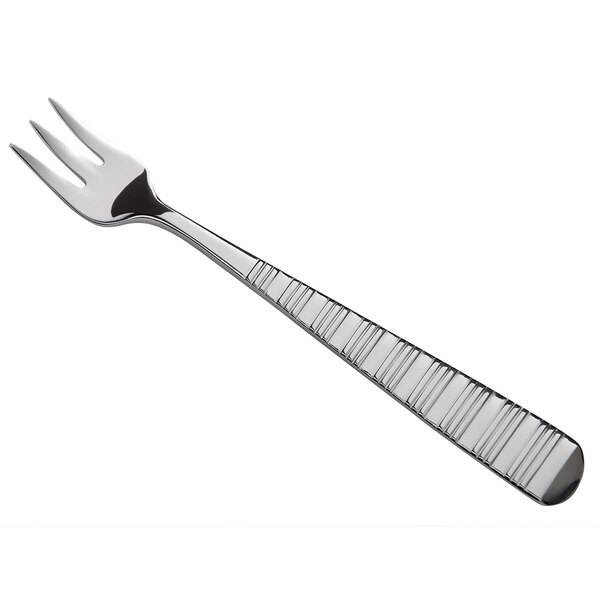 A Reserve by Libbey stainless steel cocktail fork with a long silver handle.