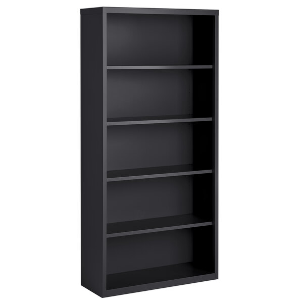 A charcoal Hirsh steel bookcase with five shelves.