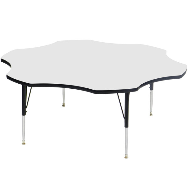 A white Correll activity table with black legs.