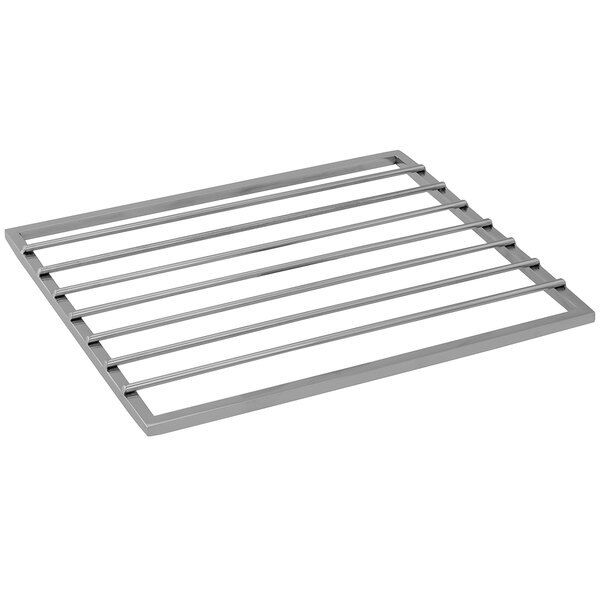 A Walco stainless steel square rack with thin lines.