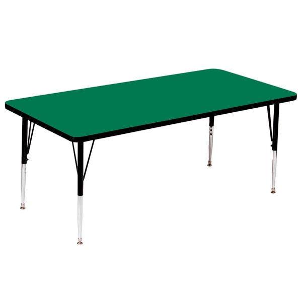 A green rectangular Correll activity table with adjustable black legs.