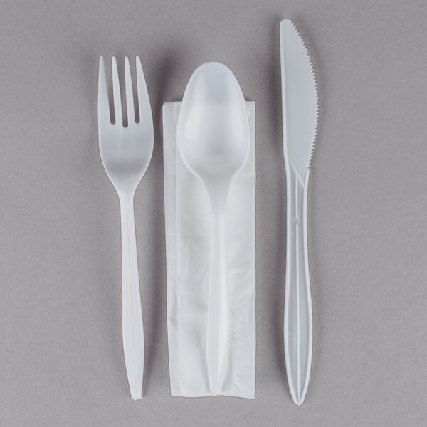 Details about   Disposable Wrapped Plastic Cutlery Combo Packs White 250 ct Forks Knives Spoons 