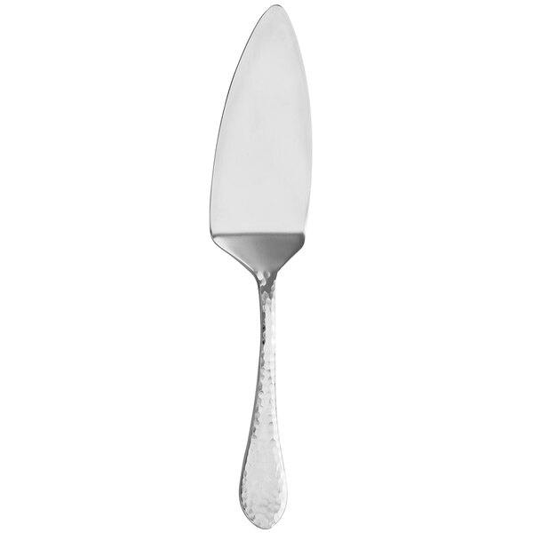A Walco stainless steel cake server with a hammered handle.