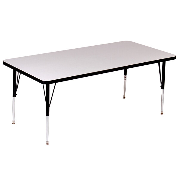 A rectangular gray granite activity table with black legs.