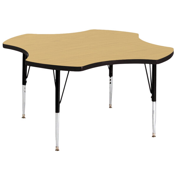 A Correll rectangular activity table with adjustable legs and a maple finish.