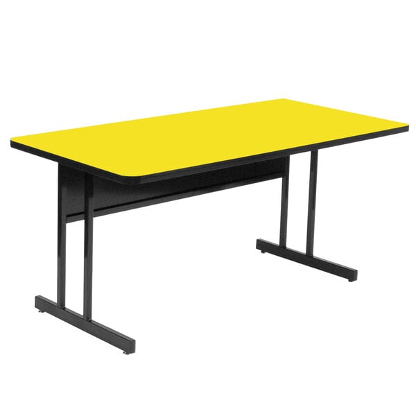 Correll 30″ x 60″ Rectangular Yellow Finish High Pressure Top Desk Height Computer and Training Table