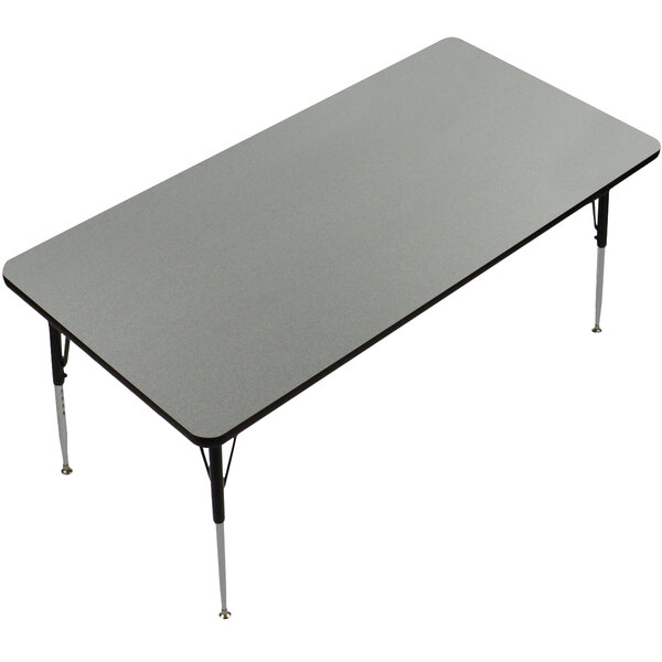 A rectangular Correll activity table with adjustable legs and a Montana granite finish.