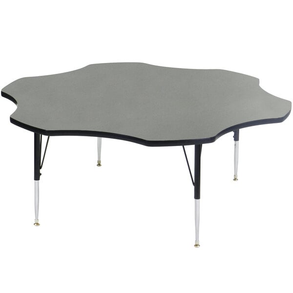 A grey Correll activity table with black legs and a granite finish.