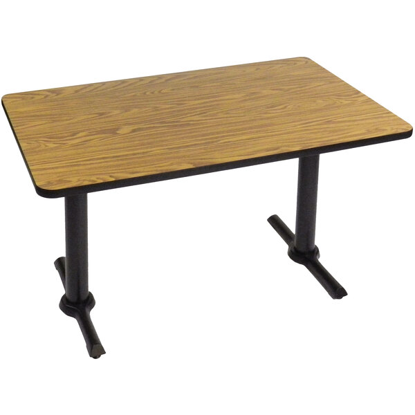 Correll 30″ x 48″ Rectangular Medium Oak Finish Standard Height High Pressure Cafe / Breakroom Table with Two T Bases