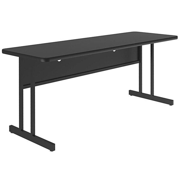 A black rectangular Correll desk with a black granite finish top and legs.
