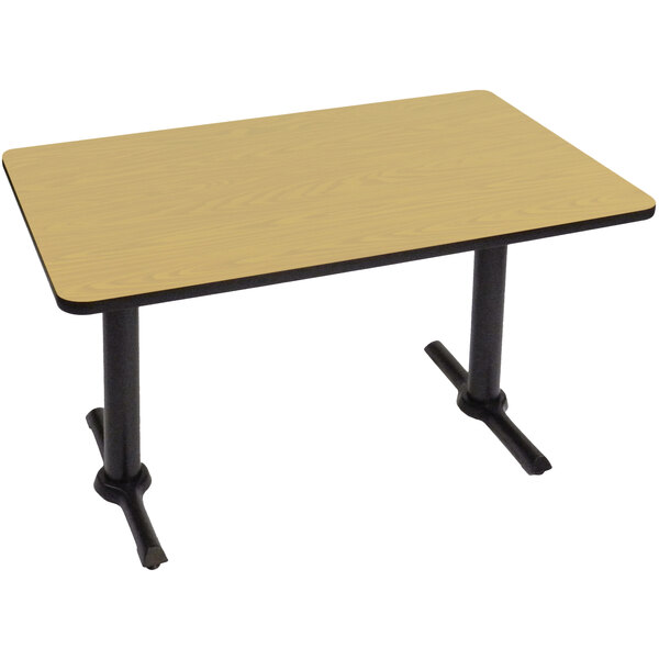 A rectangular Fusion Maple table with two black T bases.
