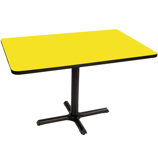 A yellow rectangular Correll table with a black base.