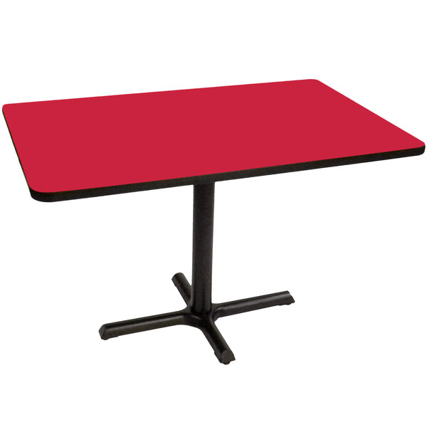 A red rectangular Correll table with a black base.