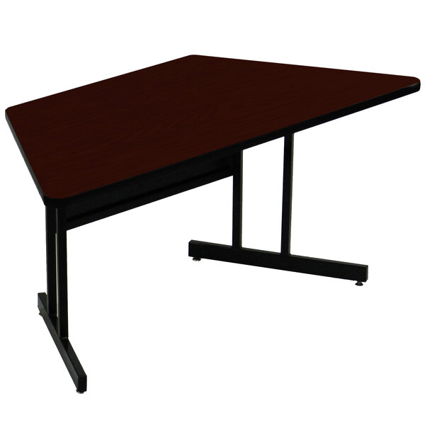 A brown rectangular Correll desk with black legs.