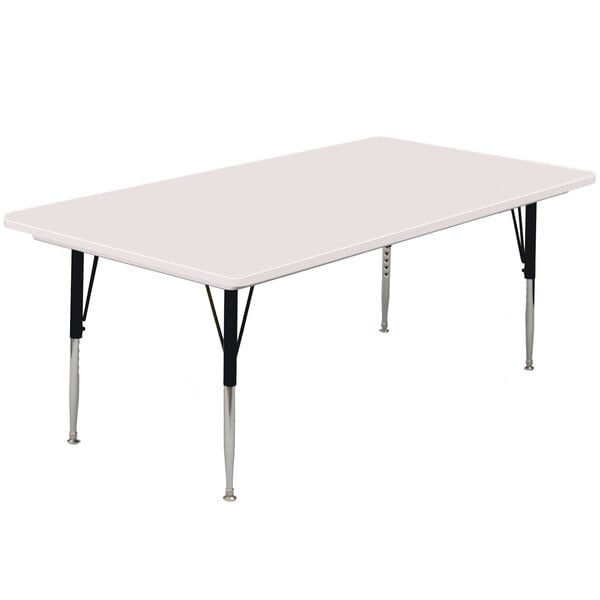 A gray rectangular plastic table with adjustable legs.