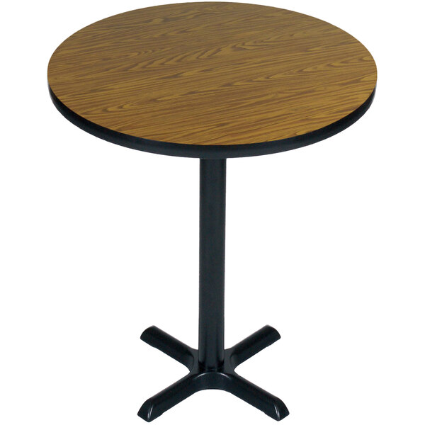 Correll 24″ Round Medium Oak Finish Bar Height High Pressure Cafe / Breakroom Table