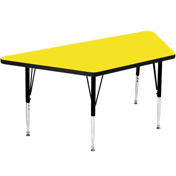 A yellow rectangular Correll activity table with black legs.