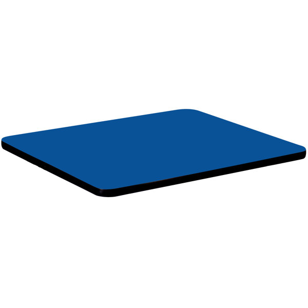A blue square Correll table top with black border.