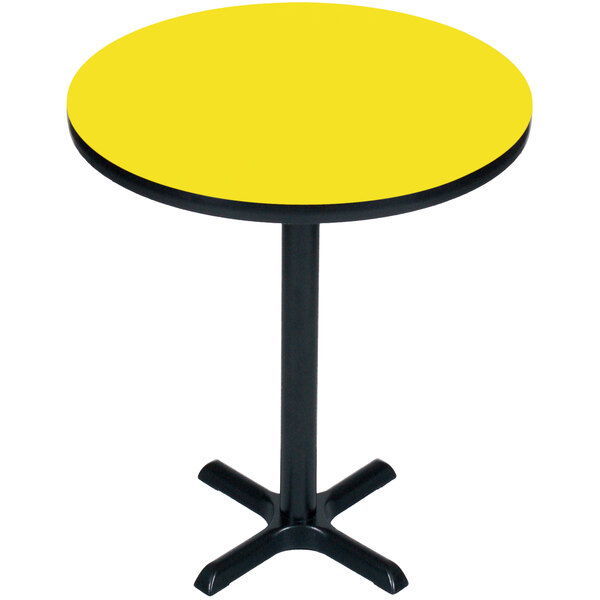 A yellow Correll bar height table with a black base.